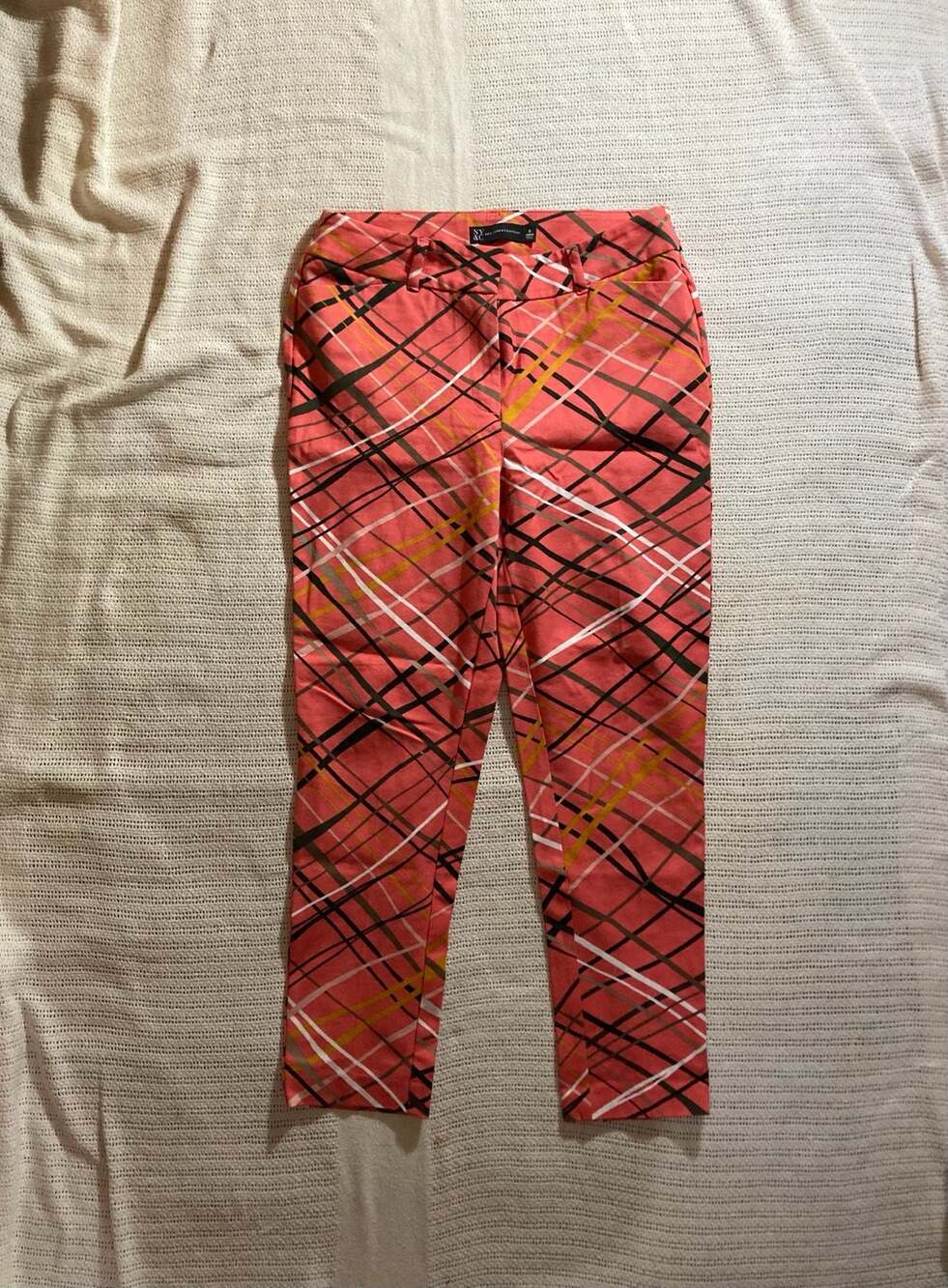 New York & Company Coral Pink Plaid Print Ankle Pants Size 6
